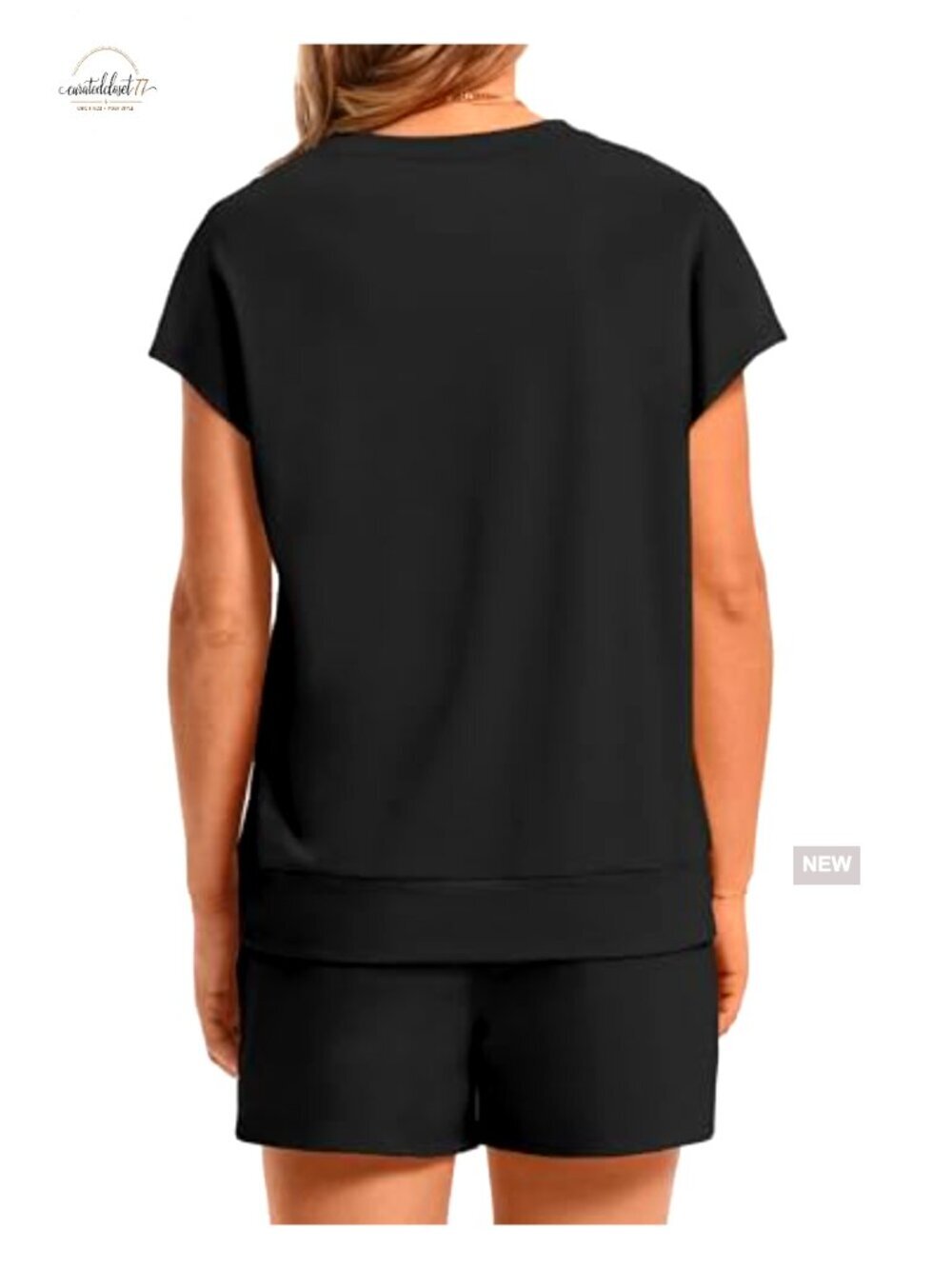 Medium Polyester Blend Lounge Set with Pockets, Cap Sleeve Top & Shorts - Picture 5 of 7